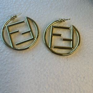 Fendi Gold Logo Hoop Earrings